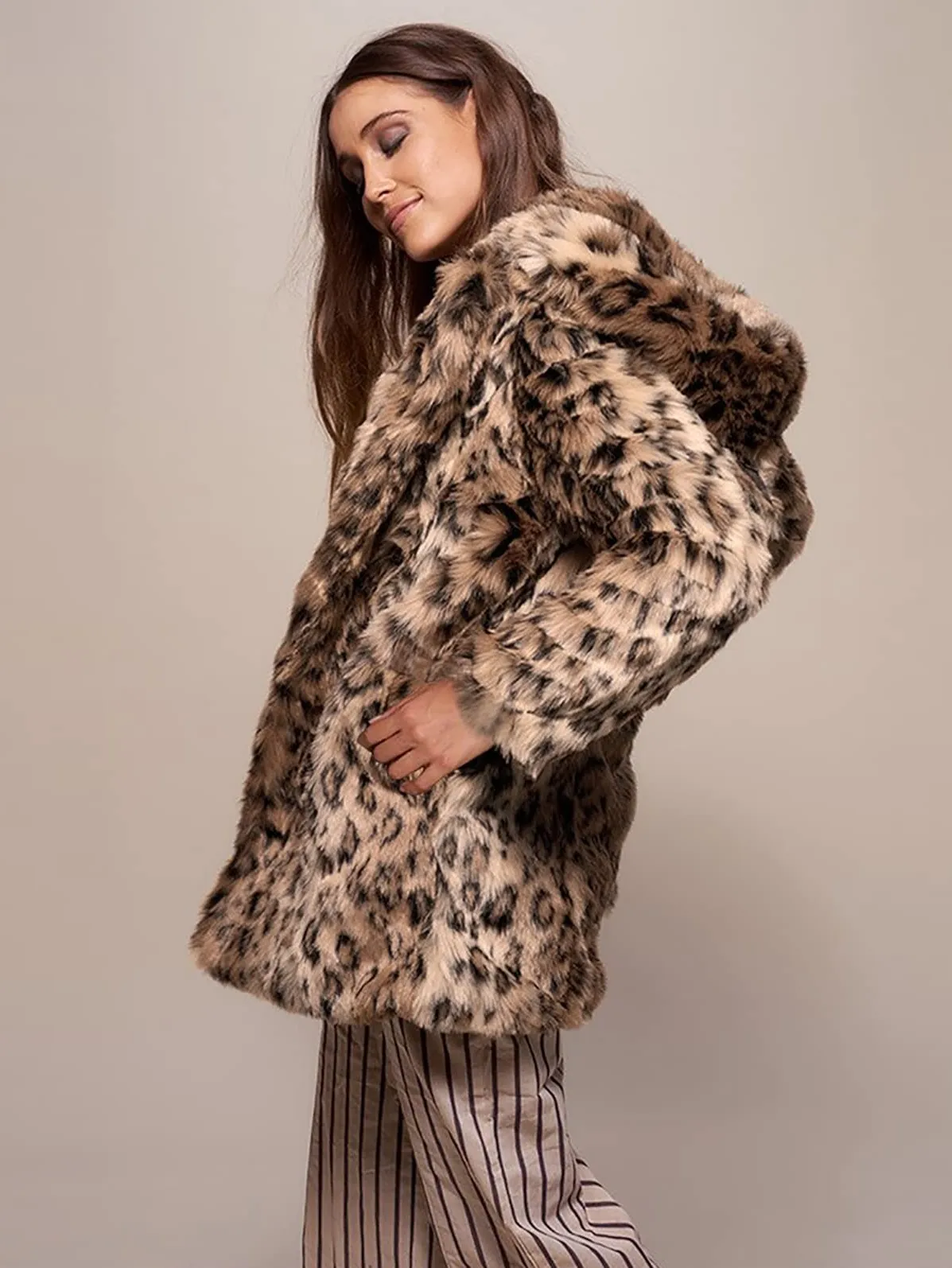 New Leopard Print Hooded Coat Winter Fashion Personality Thick Warm Coat Women's Faux Fur Coat