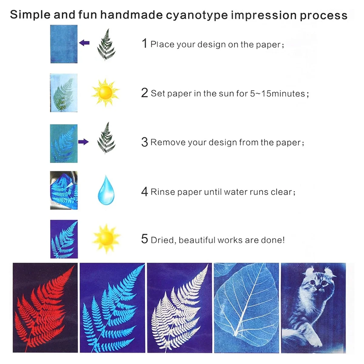 Analyste de papier d'impression solaire pour enfants et adultes, papier cyanotype, kit d'art solaire, A4, A5, 30 feuilles