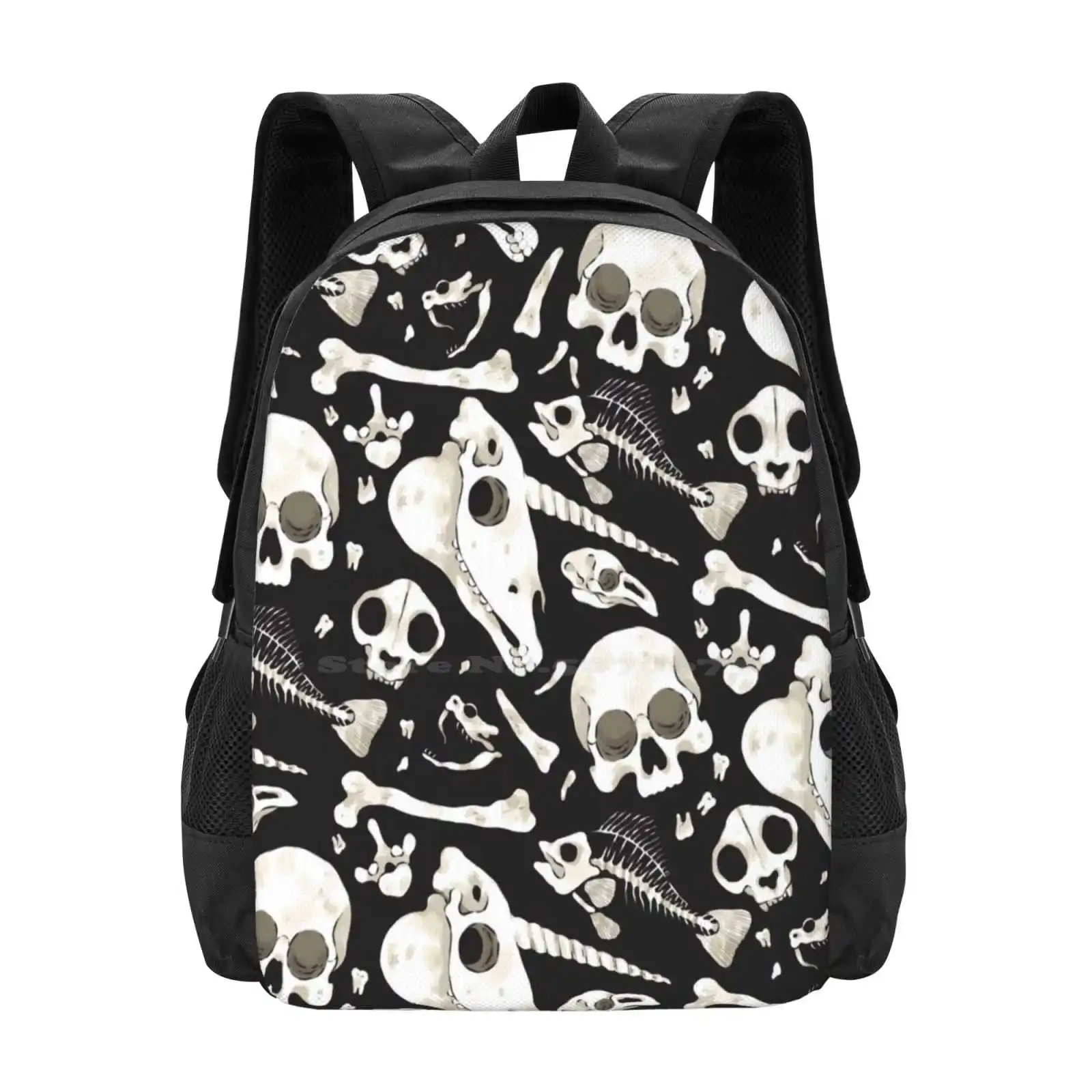 

Black Skulls And Bones - Wunderkammer Hot Sale Schoolbag Backpack Fashion Bags Horse Lyocorn Cat Bird Fish Human Bone Tooth