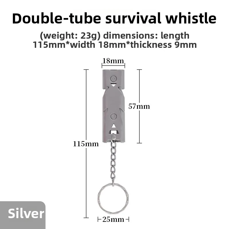 Survival Whistle Double-Pipe Explosion Whistle Portable Pendant Keychain High Decibel Stainless Steel Emergency Camping Whistle