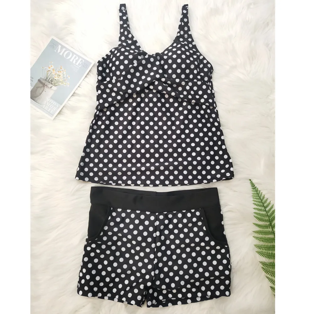 Dots Two Piece Swimsuit 2023 Conservative Swimwear Women Shorts Tankini Push Up Swimsuit Plus Size Bathing Suit Shorts Beachwear