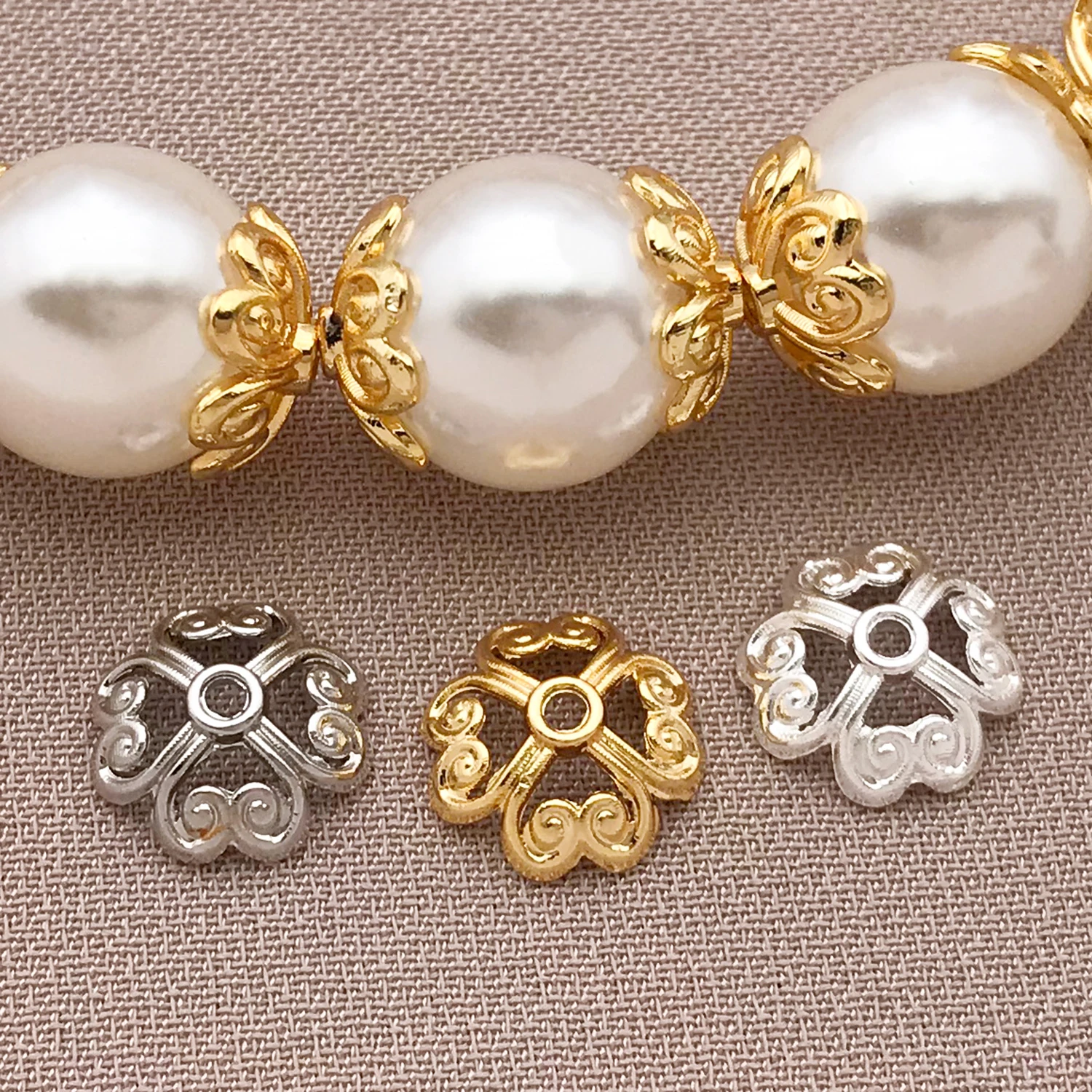 Mixed 10/20pcs 18K Copper Plated True Gold Thick Silver White Gold Clover Flower Hat, DIY Jewelry Making Accessories