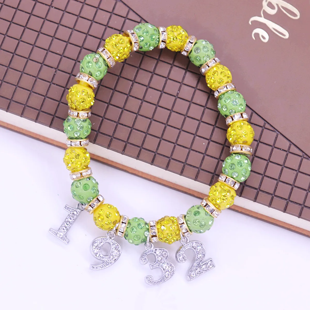 Green Yellow Greek Organization XHO Group Social Letters Chi Eta Phi Sign 1932 Beads Bracelets