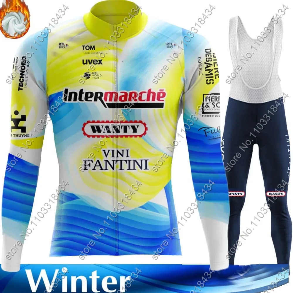 Maillot Wanty 2024 Team Cycling Jersey Set Long Sleeve Thermal Fleece Winter Clothing Road Race Bike Pants Jacket Suit MTB Ropa