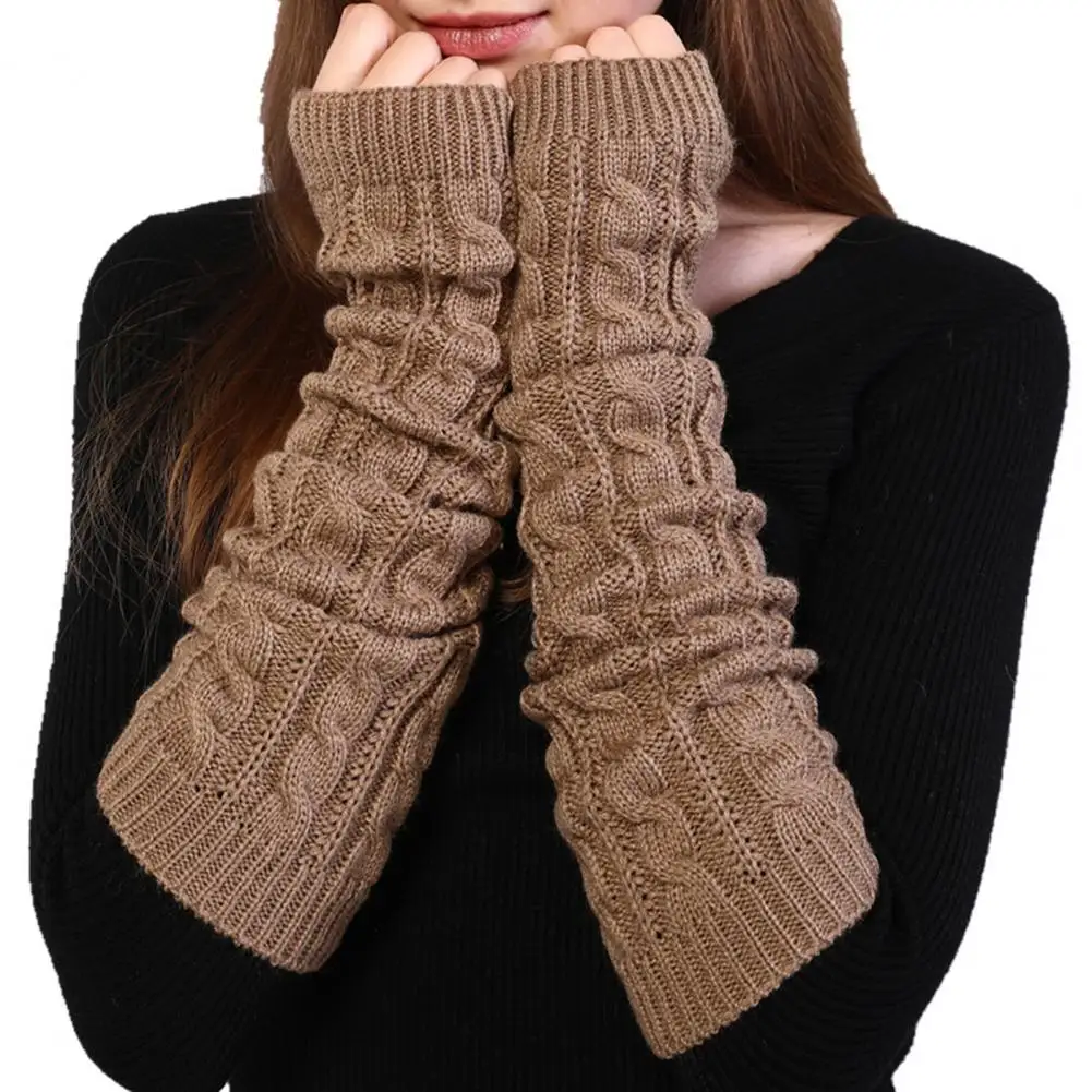 

Women Arm Warmer Thumbhole Elbow Length Stretchy Knitted Arm Sleeves Keep Warm Solid Fingerless Arm Gloves Woolen Yarn Gloves