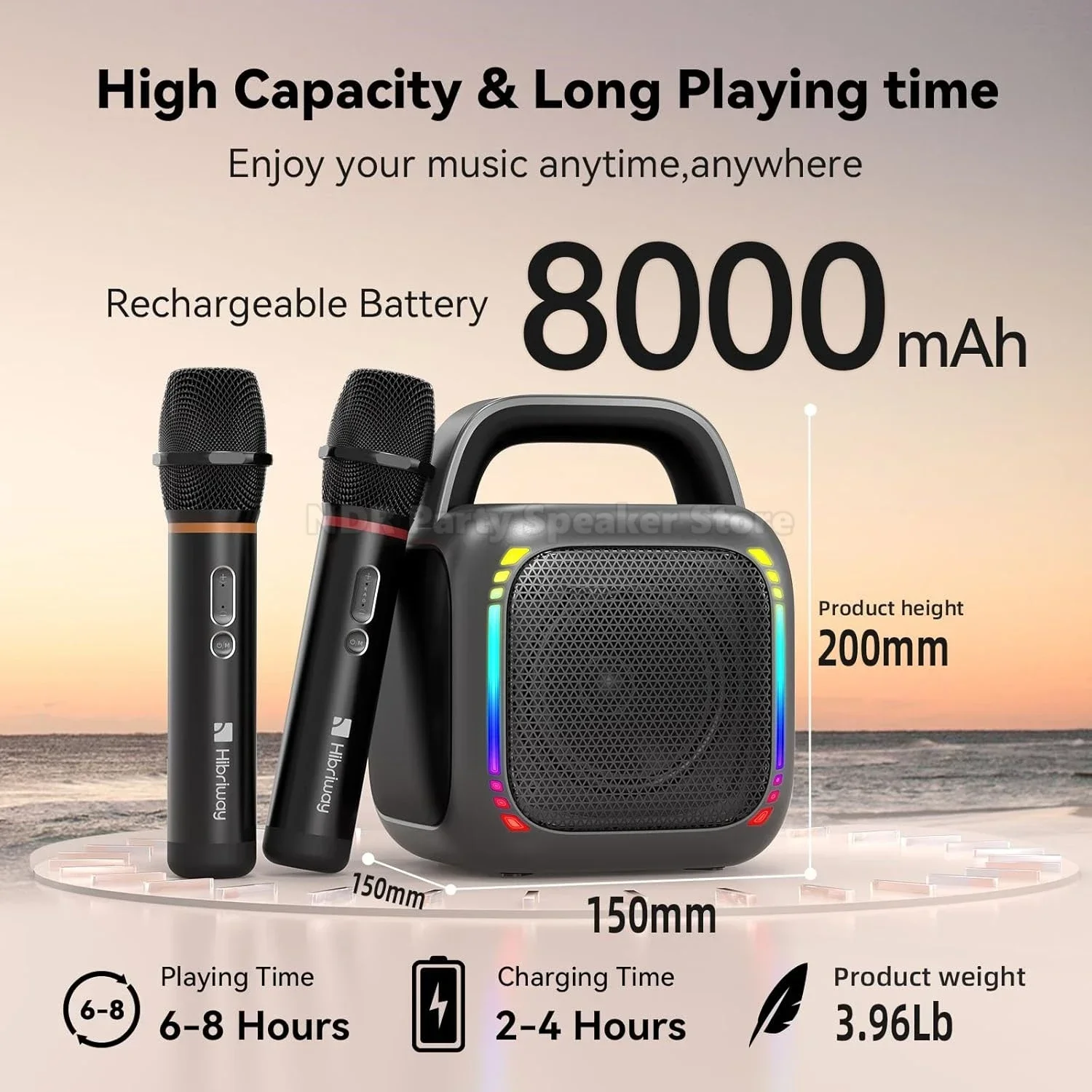 كاريوكي نظام محمول سمّاعات بلوتوث مع ميكروفون لاسلكي RGB مصباح مكبر صوت للحفلات TWS يدعم مساعدة الحفلات/USB/TF