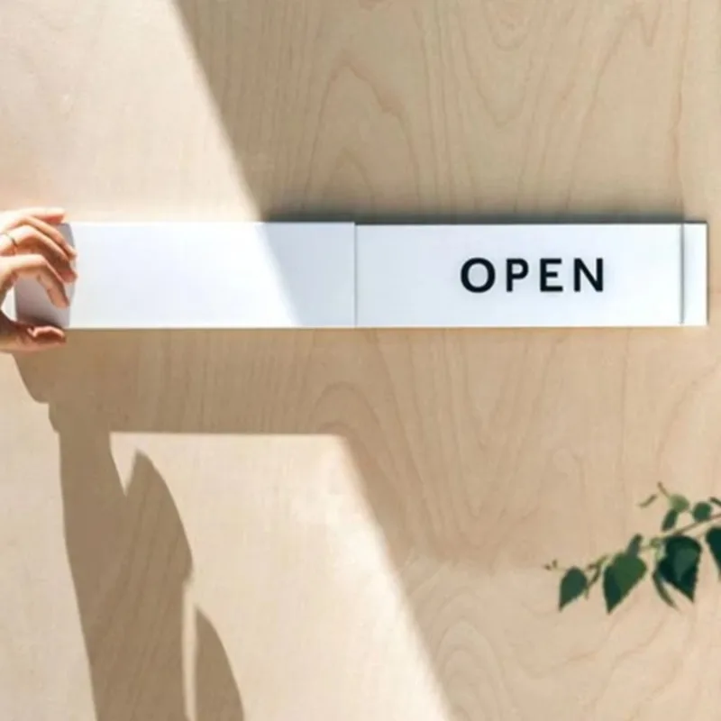 Open Closed Sliding Door Sign, Business Shop Window Hanging Plaque for Cafe Salon Restaurant Store Hours Notice