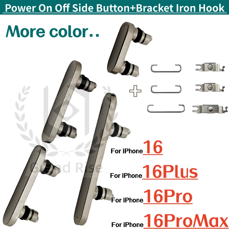 1 Ensemble de boutons d'alimentation marche/arrêt, de volume et de silencieux, avec support et crochet en fer pour iPhone 16, 16 Plus, iPhone 16 Pro, 16 Pro Max