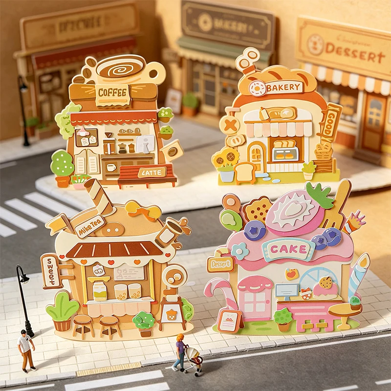 4style Slow Joy Shop Series 3D Hard Card Landscape Sticker Coffee Cake Shop Collage Sticker Fun Decompression DIY Craft Supplies