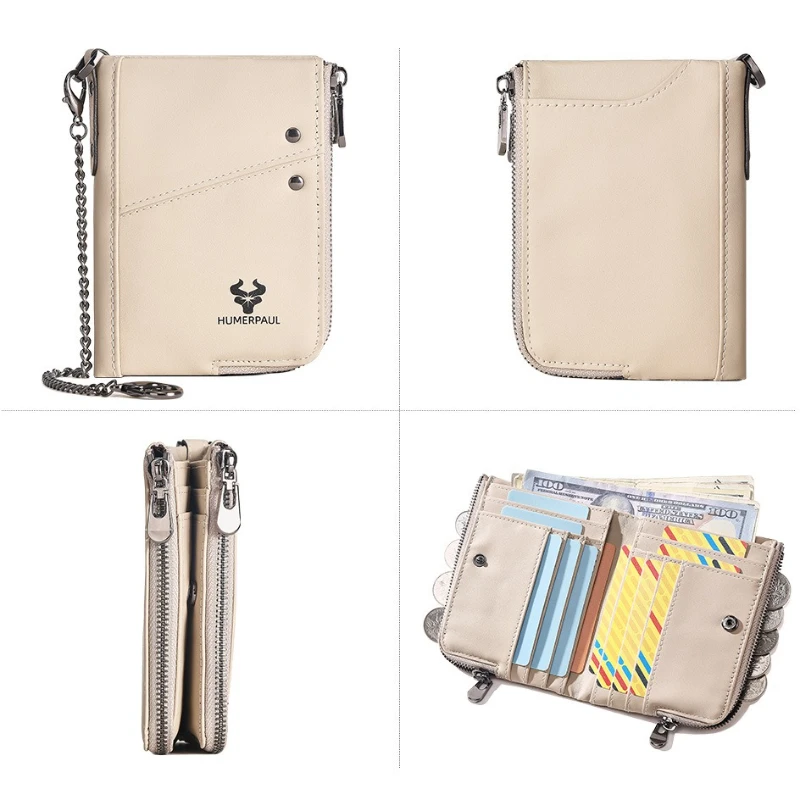 Portafoglio porta carte RFID per uomo Portamonete portamonete in vera pelle Portafoglio verticale con doppia cerniera di lusso Borsa casual alla moda