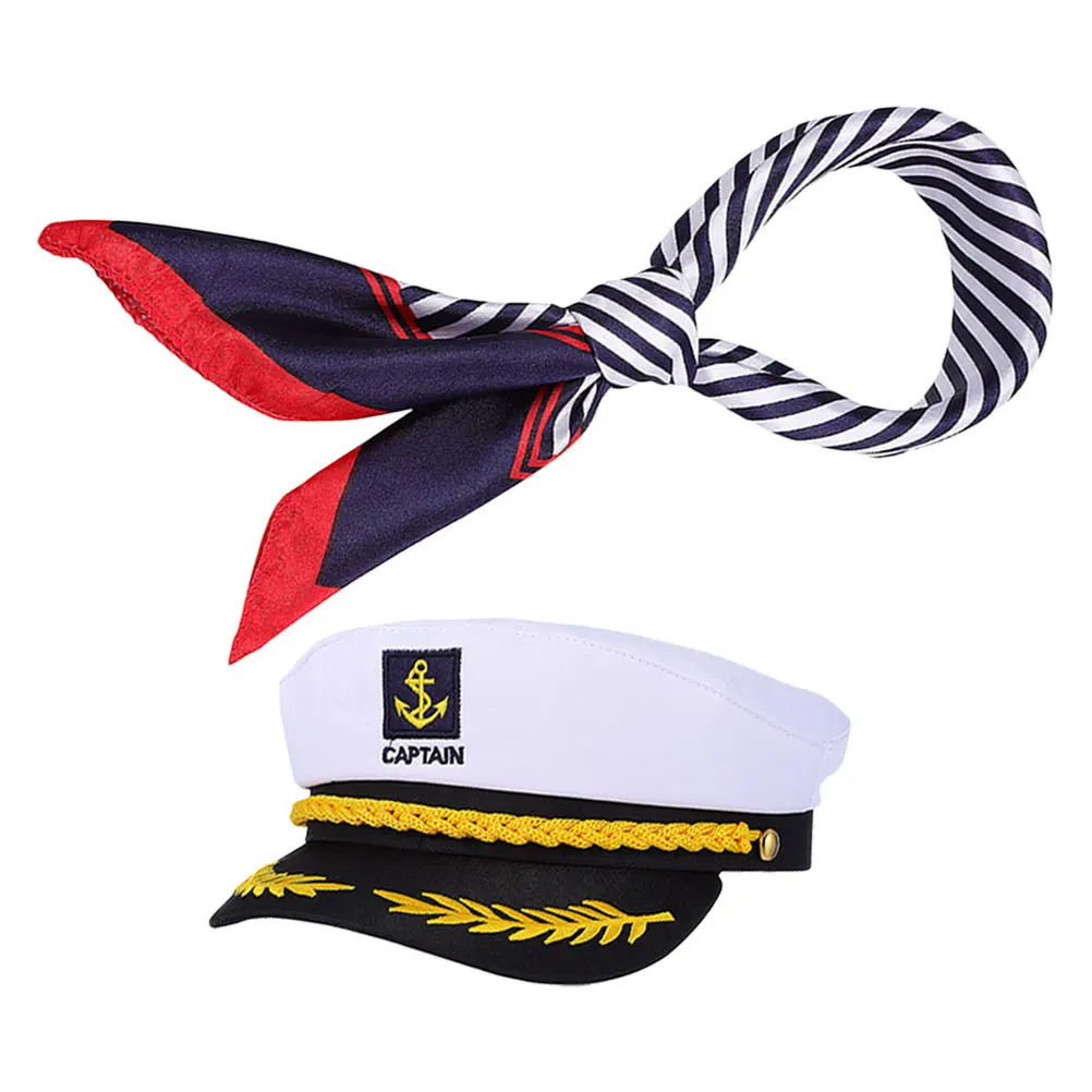 1 مجموعة بحار قبعة وشاح زي الكابتن بحري حفلة ملحق للبالغين يخت قارب البحرية فستان طاقم قبعة الحدث ارتداء #5
