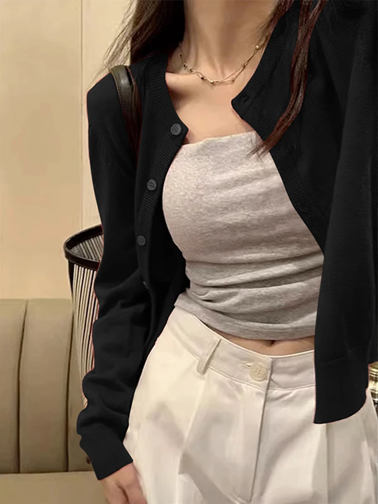 

Женский вязаный открытый кардиган Bla Fashion Autumn 2025 ort Sve Long Sve Верхняя одежда Base irt Повседневный свободный крой круглый ...