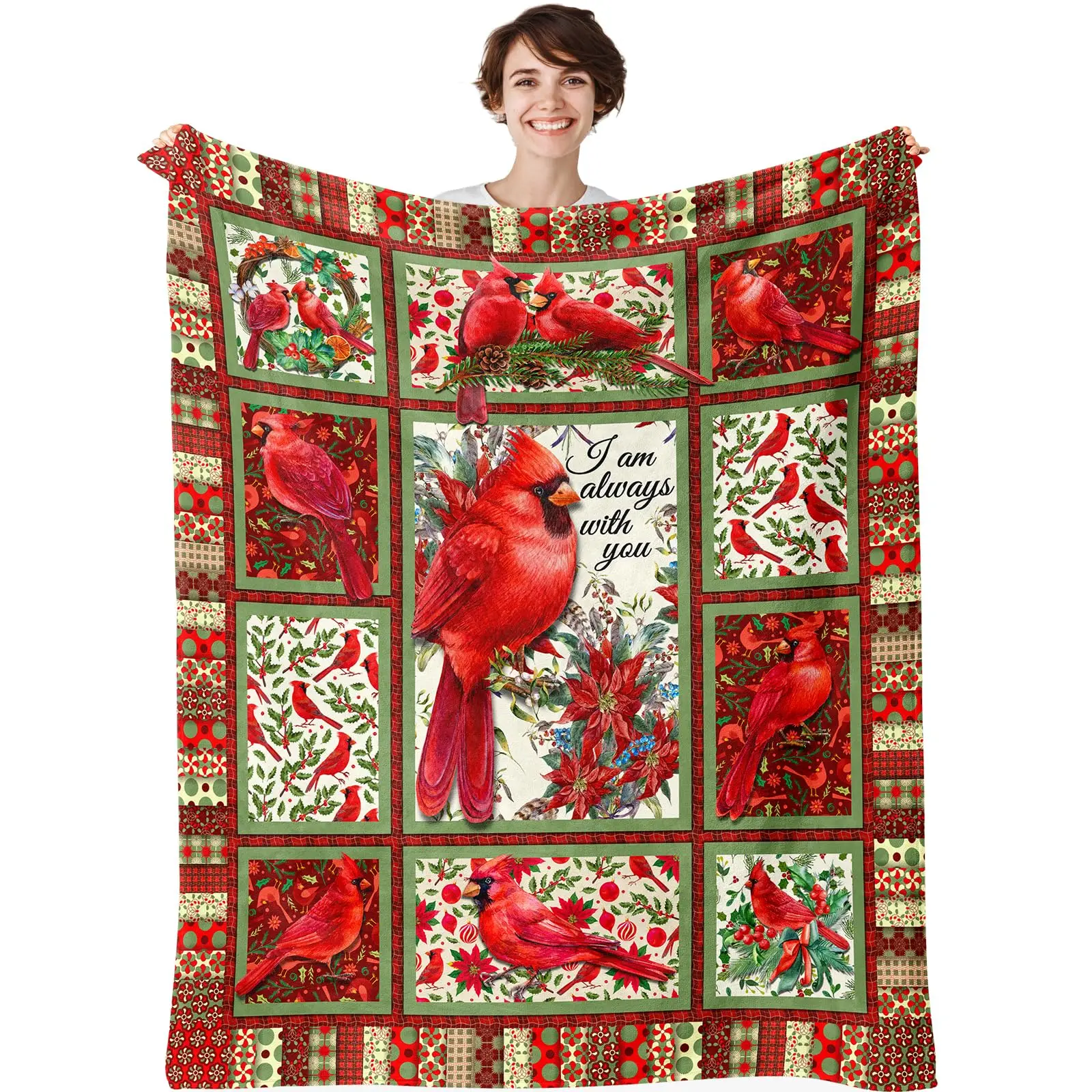 Cardinals Blanket Red Birds Throw Blanket Plush Blankets Bedding for Valentine's Day Christmas Day Soft Sofa Decor