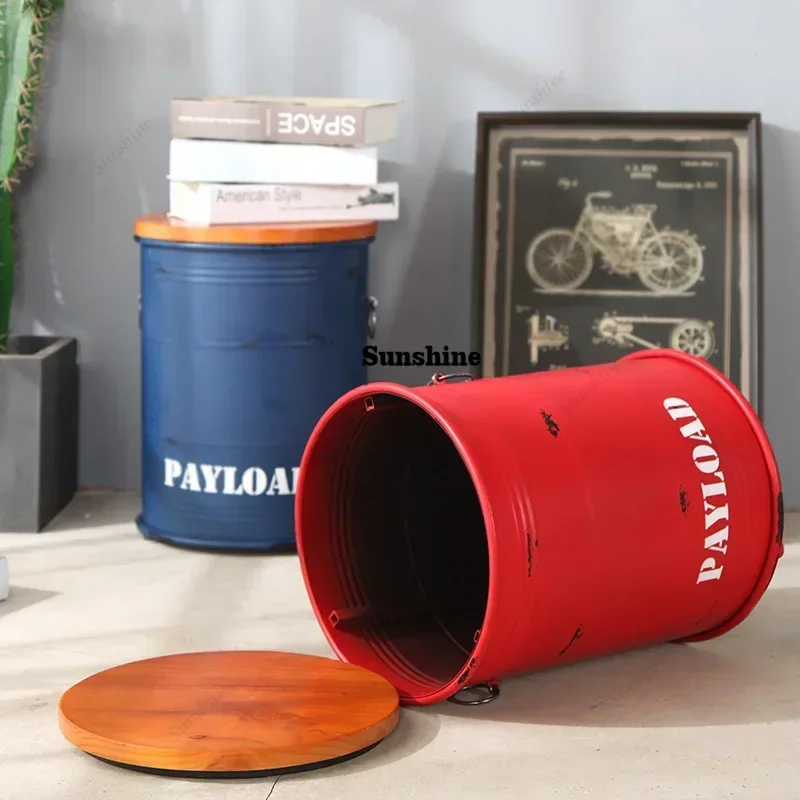 Creative Retro Paint Bucket Storage Stool Living Room Footstool Industrial Style Metal Home Furniture Modern Shoe Changing Bench