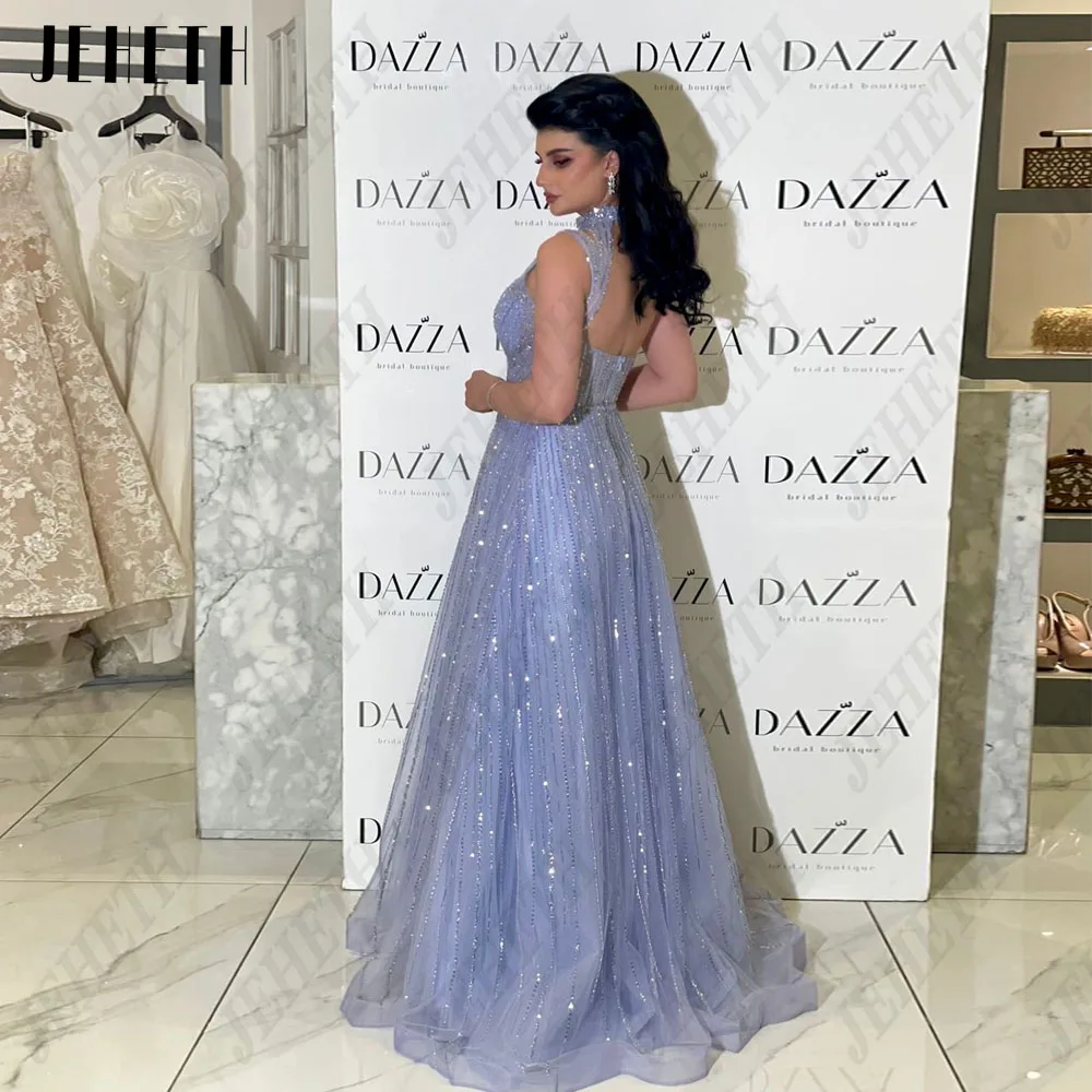 JEHETH Exquisite Evening Dresses Purple Sleeveless Tulle A-Line Prom Gowns Floor Length Saudi Arabia فساتين للحفلات الراقصة