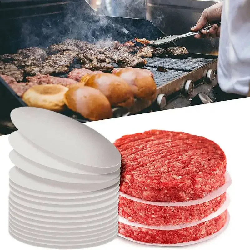 

100pcs 4/4.5Inch Hamburger Patty Paper Non Stick Parchment Paper Round Wax Paper Sheet for Storing Freezing Cake Baking Cookie