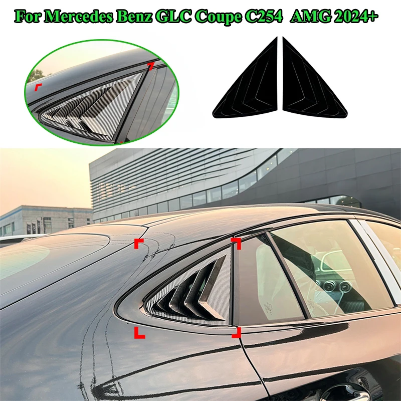 Glanzende Auto Driehoek Louvre Haaienkieuw Vormige Achterruit Decoratieve Venster Vent Voor Mercedes Benz GLC Coupe C254 AMG 2024 +