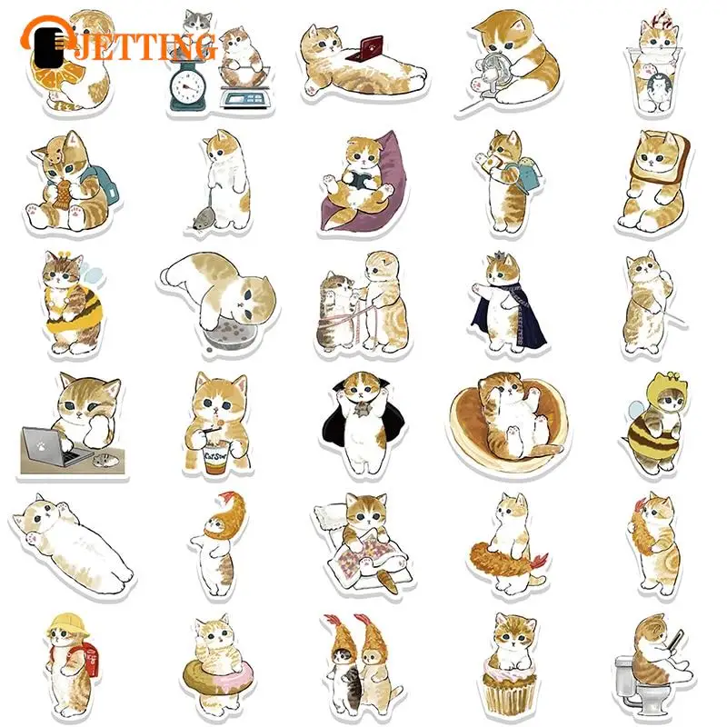 64 Pcs Cute Cat Cartoon Stickers Aesthetic Kawaii Animal Decals Kids Toys Scrapbook Laptop Luggage Phone Graffiti Sticker