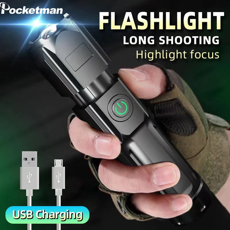 Rechargeable Ultra Bright LED Flashlight Zoomable Adjustable Brightness Long Lasting Torch Durable and Portable Flashlight