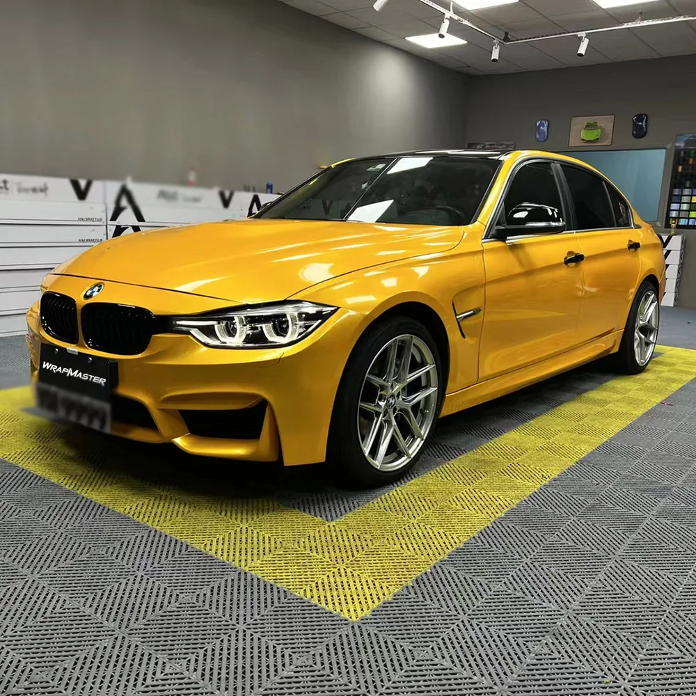 Super Glossy Metallic Yellow Race Car Wraps Auto Protective Film