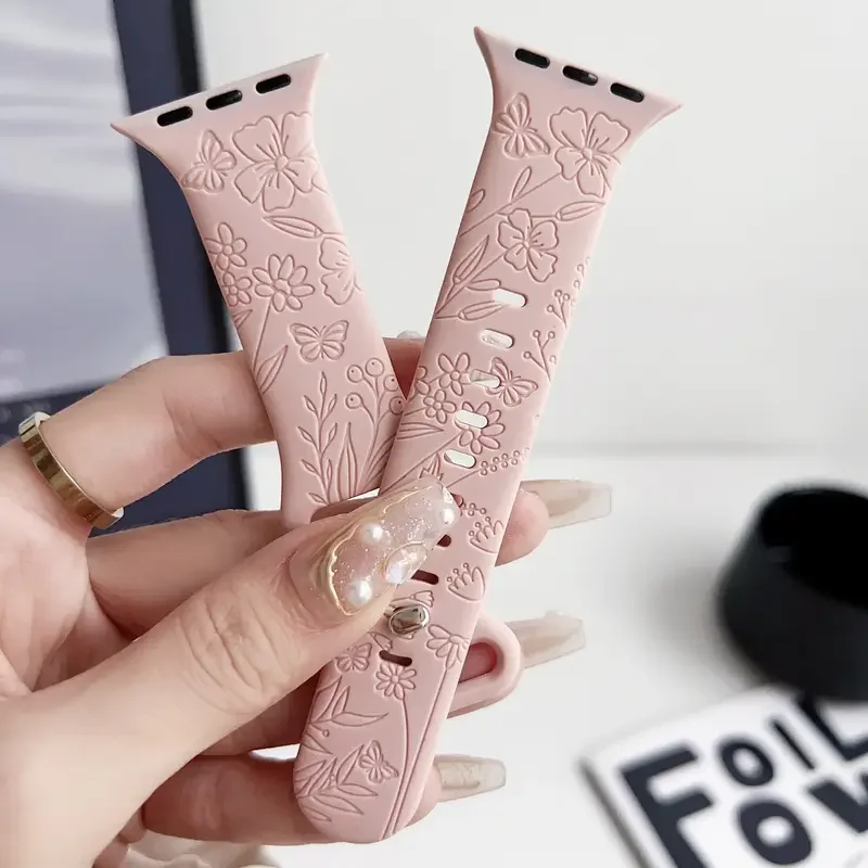 

Ремешок с цветочной гравировкой для Apple Watch ultra 2, ремешок 49 мм, 45 мм, 46 мм, 40 мм, 44 мм, 41 мм, браслет correa iwatch series 10 9 3 7 se 5 6 8