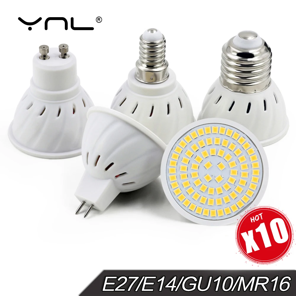 10 adet GU10 LED E27 lamba E14 spot ampul 48 60 80leds lampara 220V GU 10 bombillas led MR16 Lampada Spot ışık