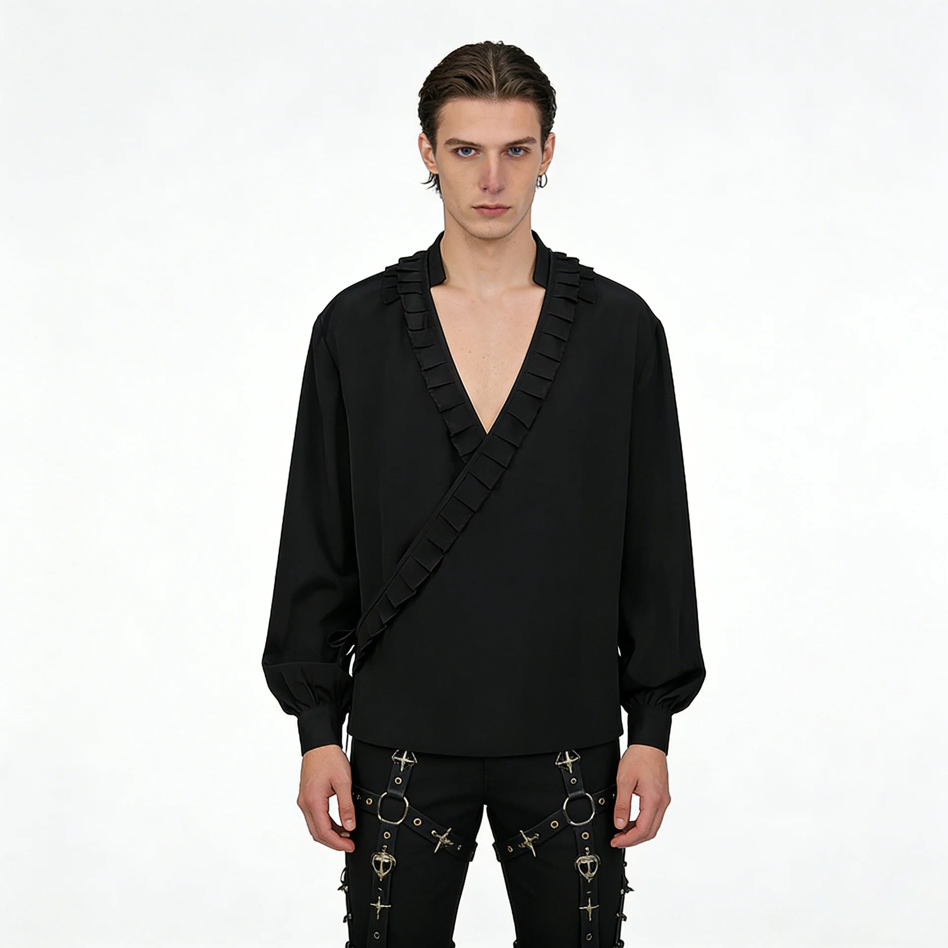 Erwachsene Männer Mittelalter Renaissance Bräutigam Piraten Tunika Top Larp Kostüm Schnürshirt Mittelalter Wikinger Cosplay Top