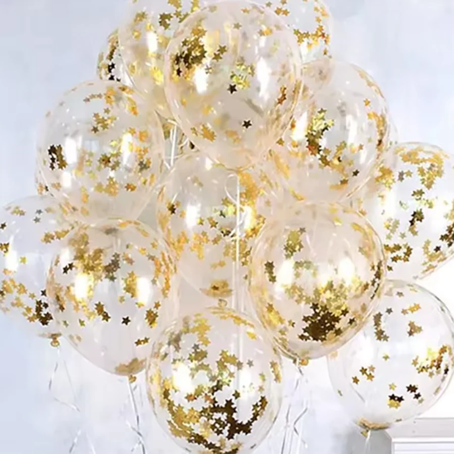 12 Zoll/10 Stück Set Glitzer-Konfetti-Latexballons Romantische Hochzeitsdekoration Gold Transparente Geburtstagsparty-Dekoration für Kinder und Babys – Detail 6