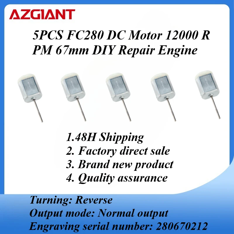 

5PCS FC280 DC Motor 12000 RPM 67mm DIY Repair Engine For Car Replacement Power OEM Accesseries Reverse Rotation Toy High Quality