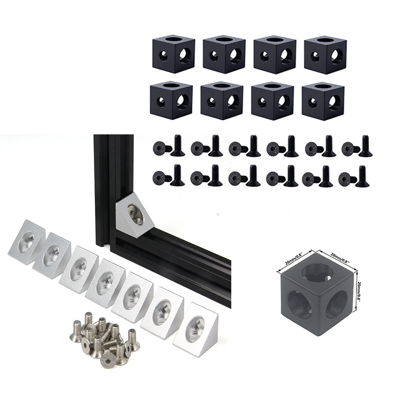 

8pcs/pack Aluminum Profile 2020 Series Block Cube Bracket Cube Three Way Connector 90 Degree Aluminum Extrusion Cube 3D Printer