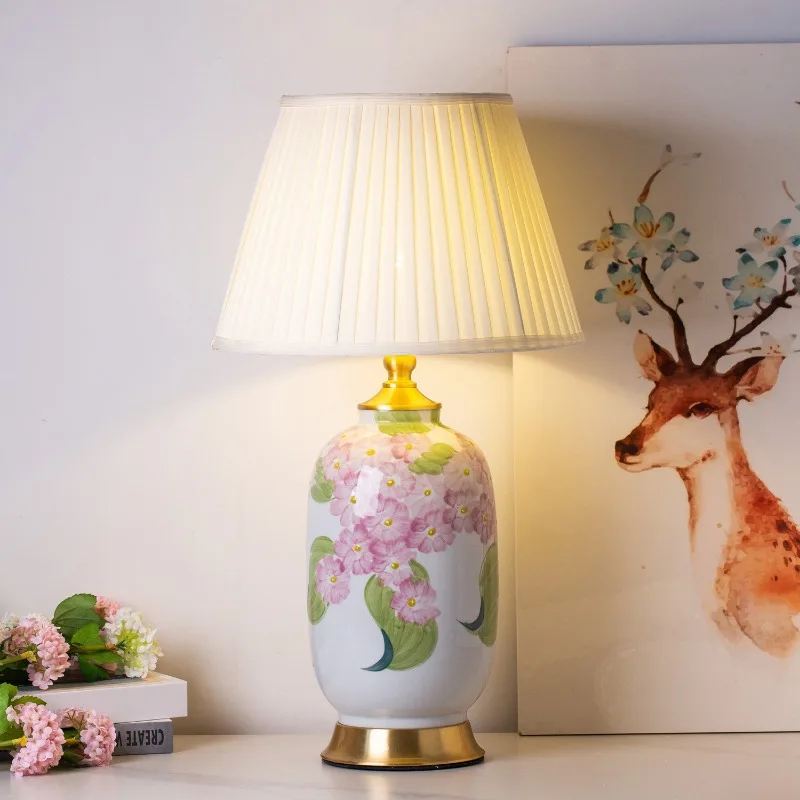 Modern New Chinese Style Floral Ceramic Table Lamp for Master Bedroom Living Room Home Decorative