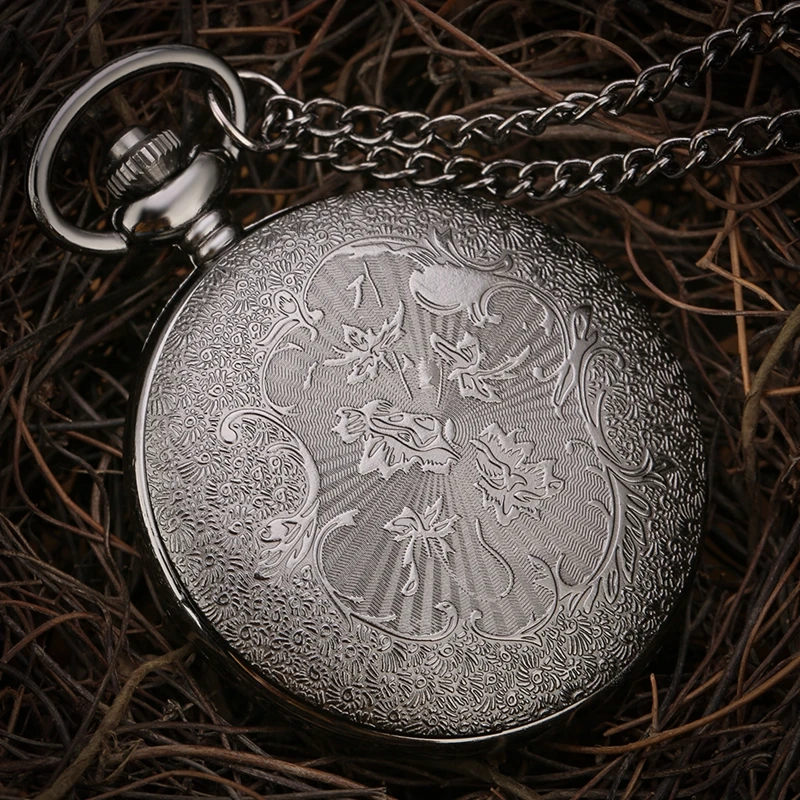 TIEDAN Quartz Pocket Watch Necklace Vintage Black Trend Fashion Watch Pendant Chain Fob Watch