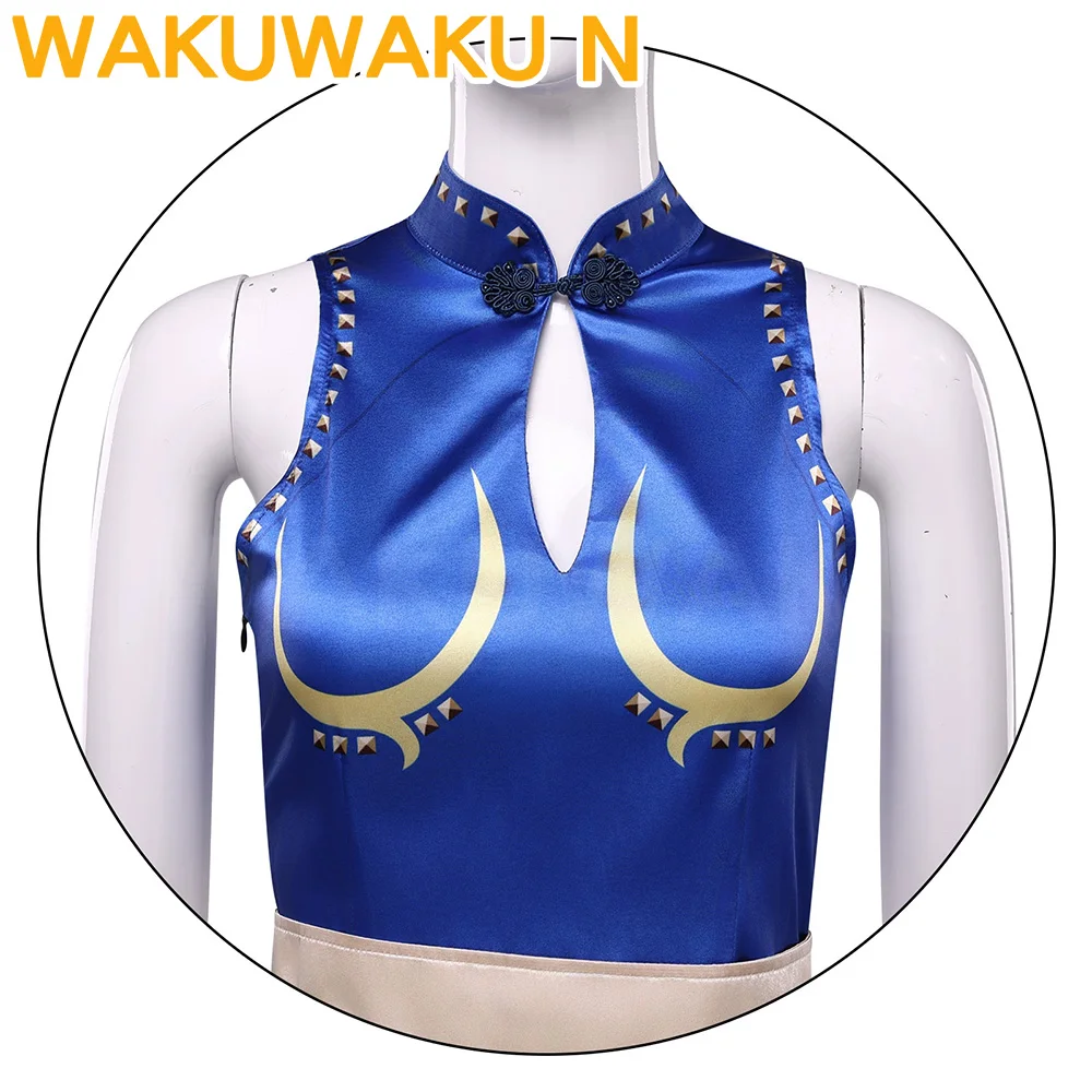 IN STOCK Chun Li Cosplay Costume Game【XS-2XL】WakuWaku-N Women Blue Suit Chun-Li Cosplay Costume Plus Size