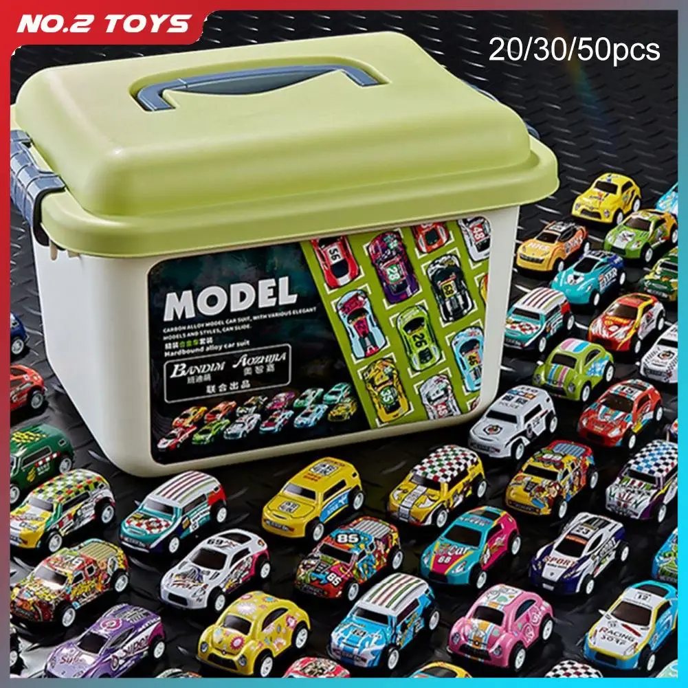 Set di modelli di auto in lega da 50/30/20/12 pezzi con scatola di immagazzinaggio Diecast Pull-back Cars for Children scorrevole Inertia Vehicle Boy Kid Toy Gift