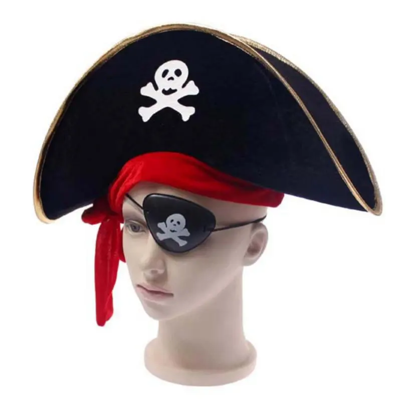 Halloween Pirate Hat Pirate Dress Up Props Adult Children Hat With Red Rope Captains Morgan Hat Kids Party Cosplay Cap Props