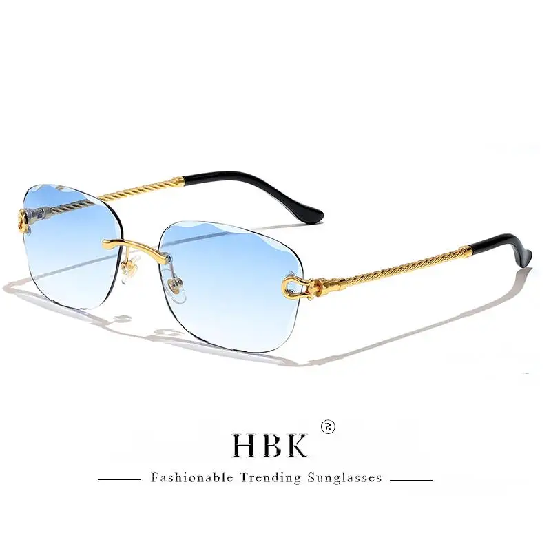 HBK Vintage Design Rahmenlose Sonnenbrille Männer Luxus Wellenschneiden Metall Sonnenbrille für Frauen Reisen Einkaufen Shades Brillen UV400 – Detail 17