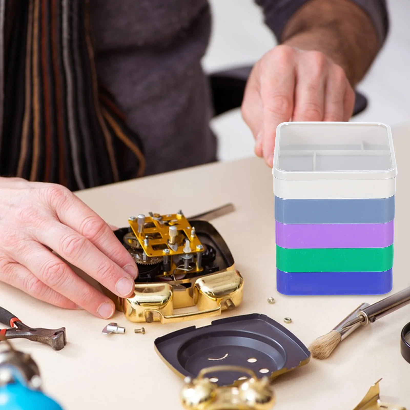 

Watch Repair Parts Storage Box 5 Layers Colored Plastic Containers Lids Watchmaker Tray Accessories Organizing Small Bead Boxes