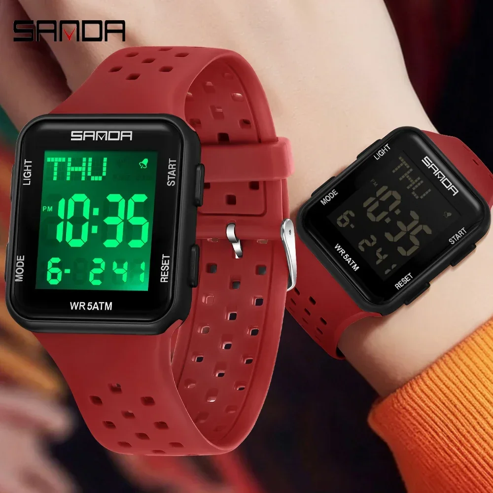 SANDA Men's LED Electronic Sports Wristwatch Waterproof Multifunctional Digital Watch with Week Date and Alarm Display for Daily