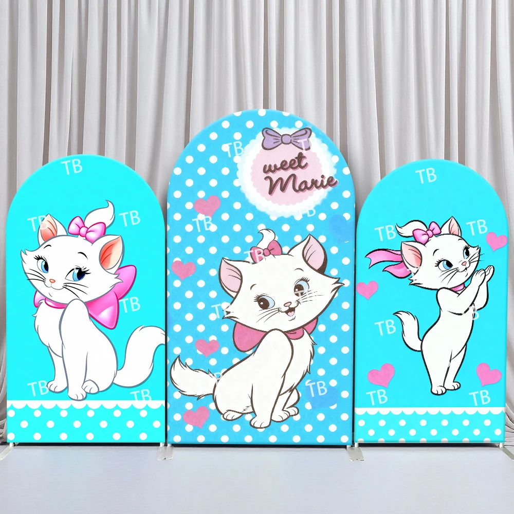 

Mary Cat Arch Backdrop Cover Birthday & Baby Shower Cute Meet Marie Polka Dot Heart Theme for Kids Party Photo Booth Decor