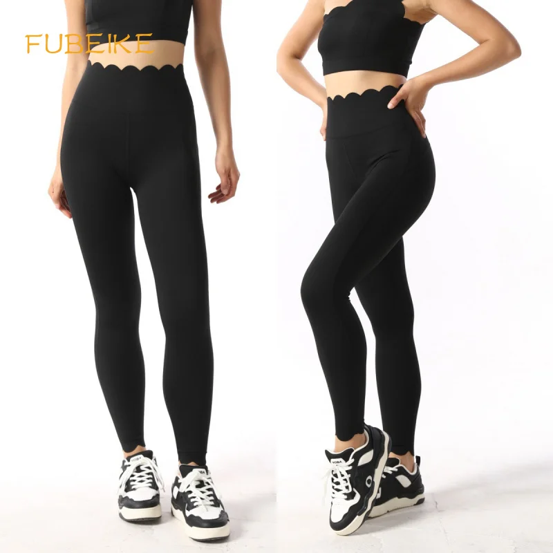 

FUBEIKE Women's Yoga Lace Long Pants Nude Feel Tight Hip-Lifting Slimming Sports Pants Gym Leggings Workout Female Clothes