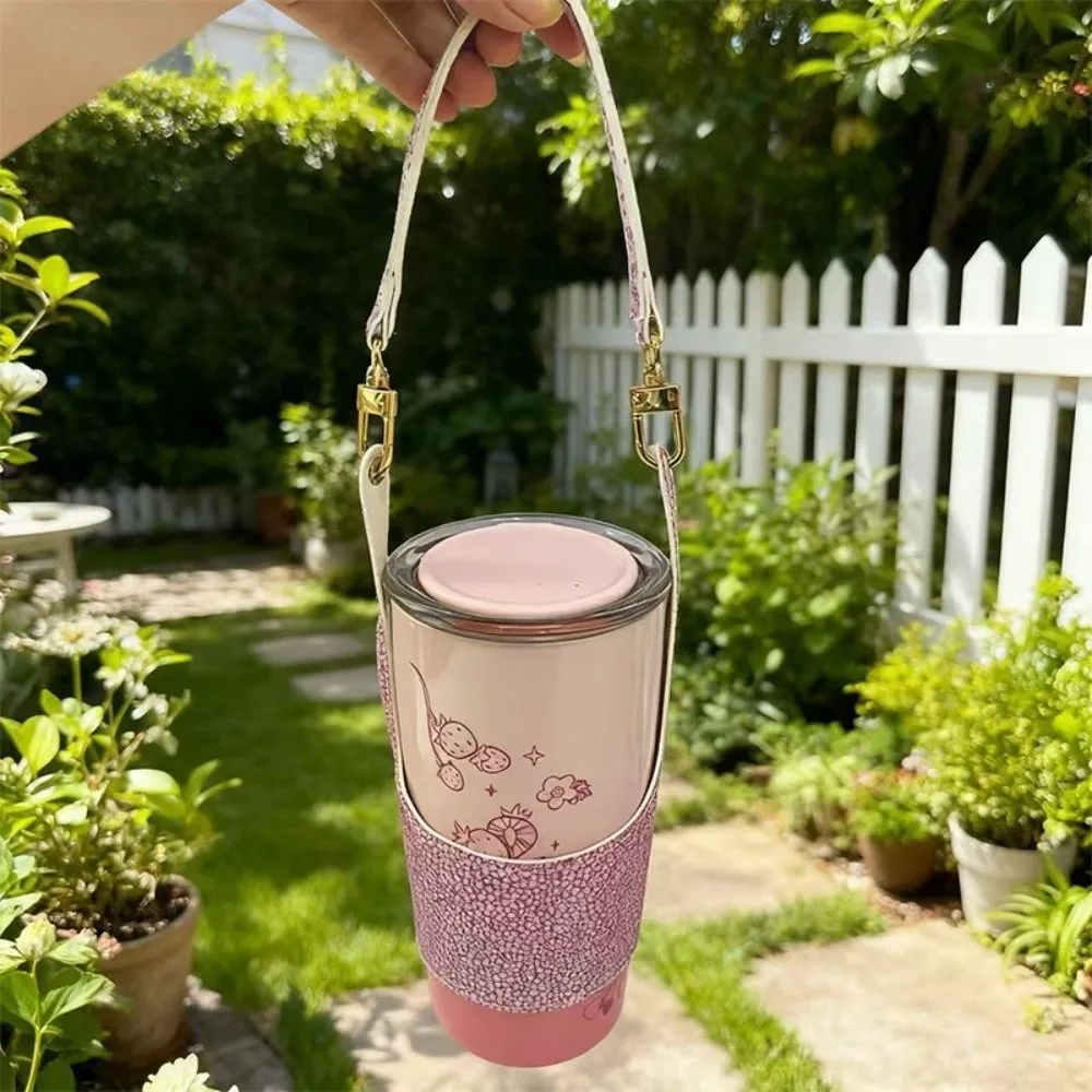Portable Design Leather Cup Cover Insulating Function Carrying Strap Cup Holder PU Universal Fit Water Bottle Sleeve Travel Use