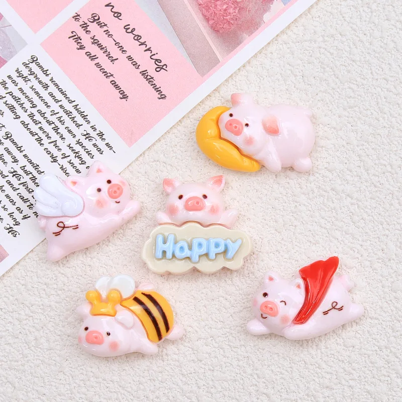 100pcs Kawaii Cartoon Pig Flatback Resin Cabochon DIY Scrapbooking for Mini Children's Headwear Accessories