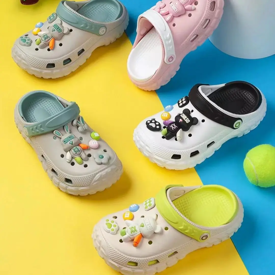 kids Mules Clogs summer baby boys girls Cartoon sandals flat heels solid cartoon slippers children's garden shoes