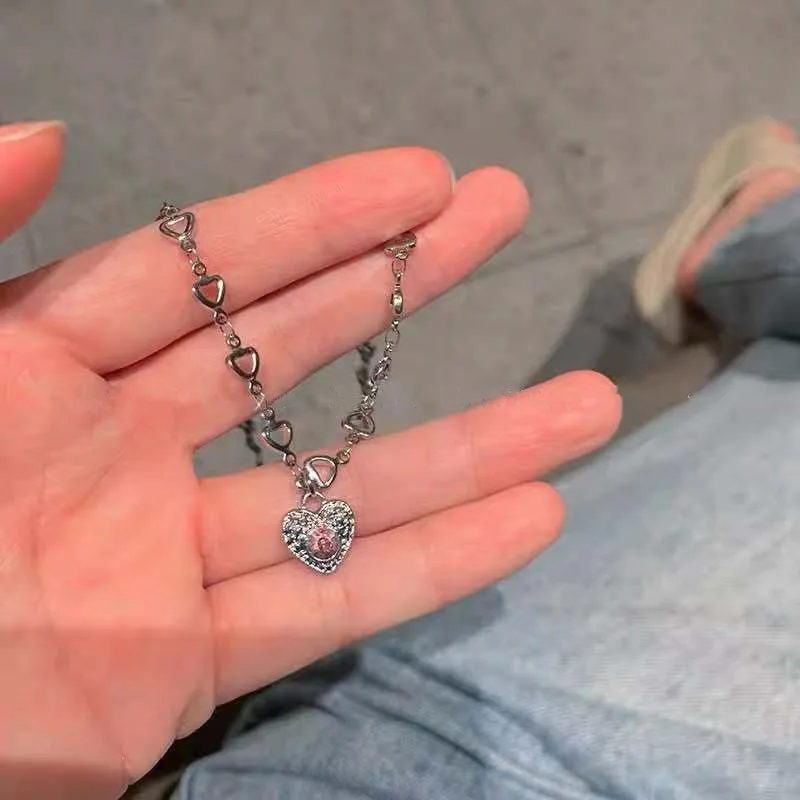 Romantische Bunte Strass-Quasten-Halsketten für Frauen, Böhmische Einfache Zirkon-Herz-Halsketten, Y2K Freundschaftsschmuck Geschenke – Detail 24