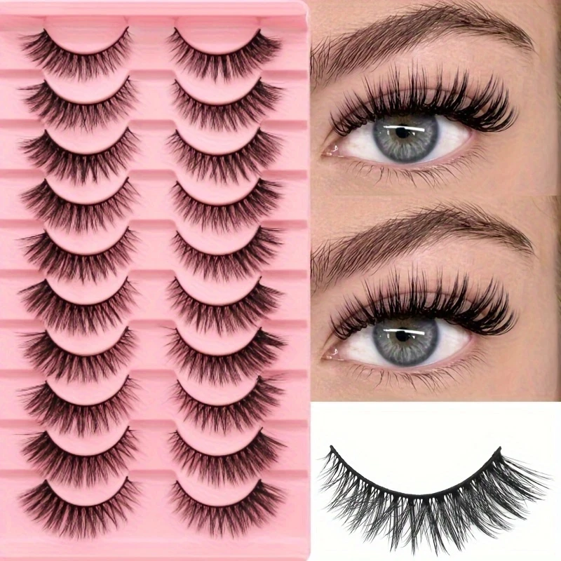 10 Pairs of Delicate False Eyelashes, Fluffy Lightweight Eyelashes, Imitating Cat Eye Eyelashes, Natural Anime Style False Eyelashes