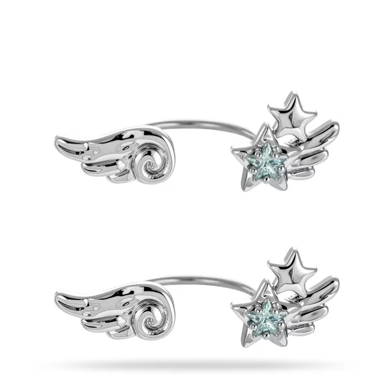 

1 Pair Angel Wing Star C Hoop Earrings 20G (0.8mm) 10mm Cartilage Helix Tragus Conch Piercing CZ Titanium Jewelry