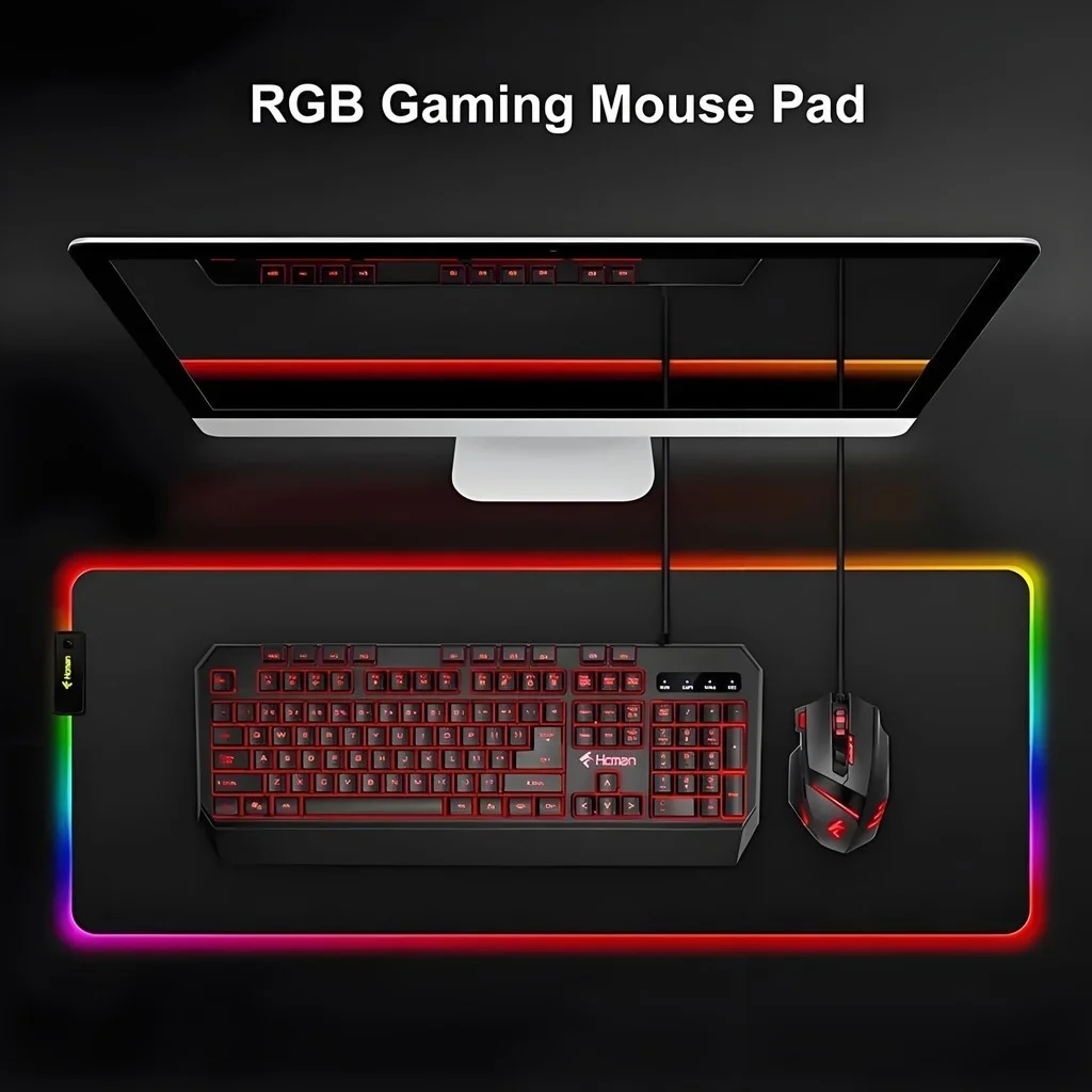 Mouse Pad Gamer Grande Speed Borda Led 7 Cores Rgb Impermeável 300mm X 800mm