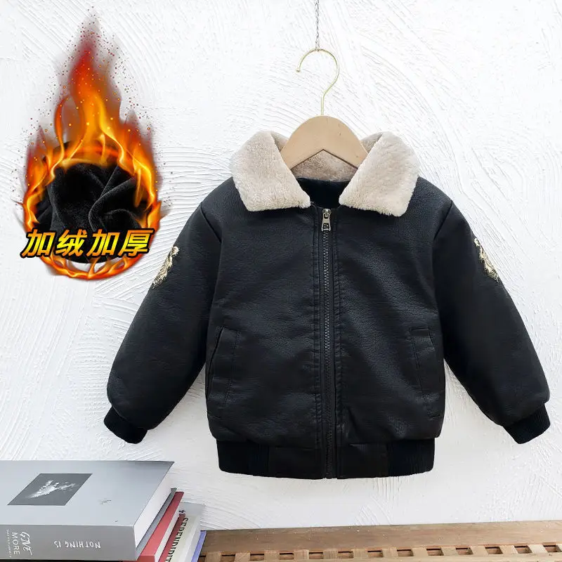 Boys Coat Jacket Overcoat Cotton 2023 Tiger Warm Thicken Velvet Winter Sports Teenager School Kids Children\'s Clothing