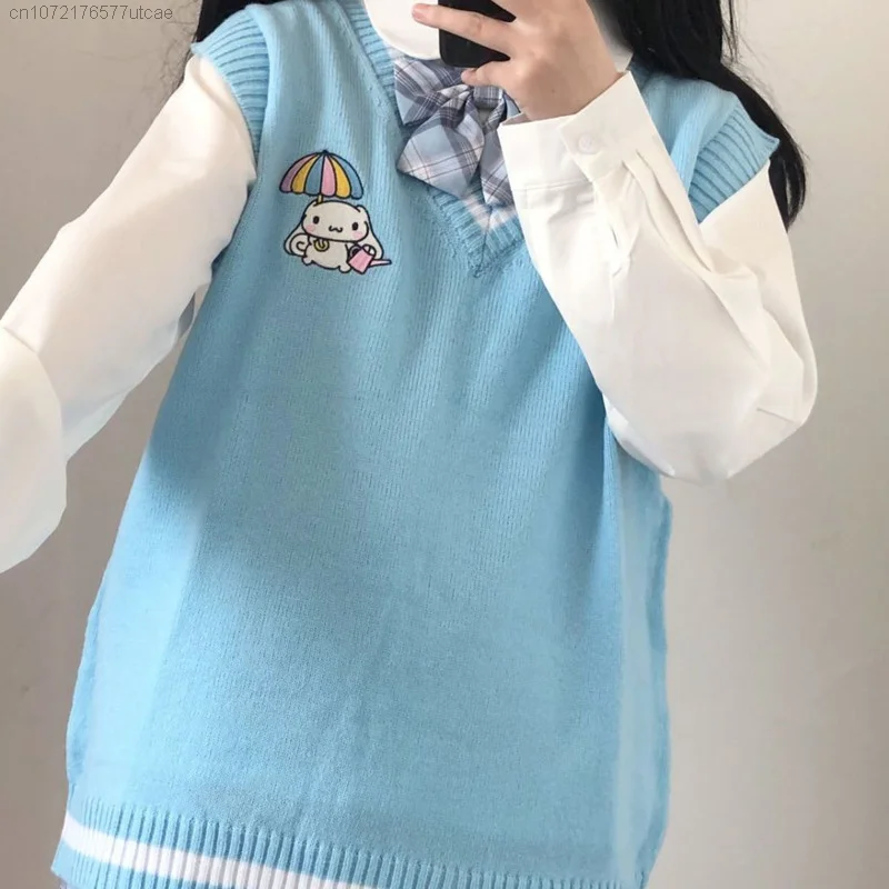 Sanrio Cinnamoroll Melody Kuromi Y2k Fashion Korean Style Women Pullovers Tops Jk Knitted Sweater Vest Loose Pullover Clothes