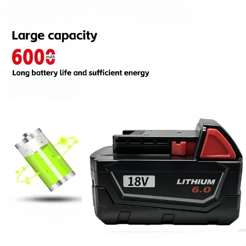 For Milwaukee M18 18V New 8Ah High‑Output Lithium‑ion Rechargeable Battery Compatible, Work For M18 Cordless Power Tools